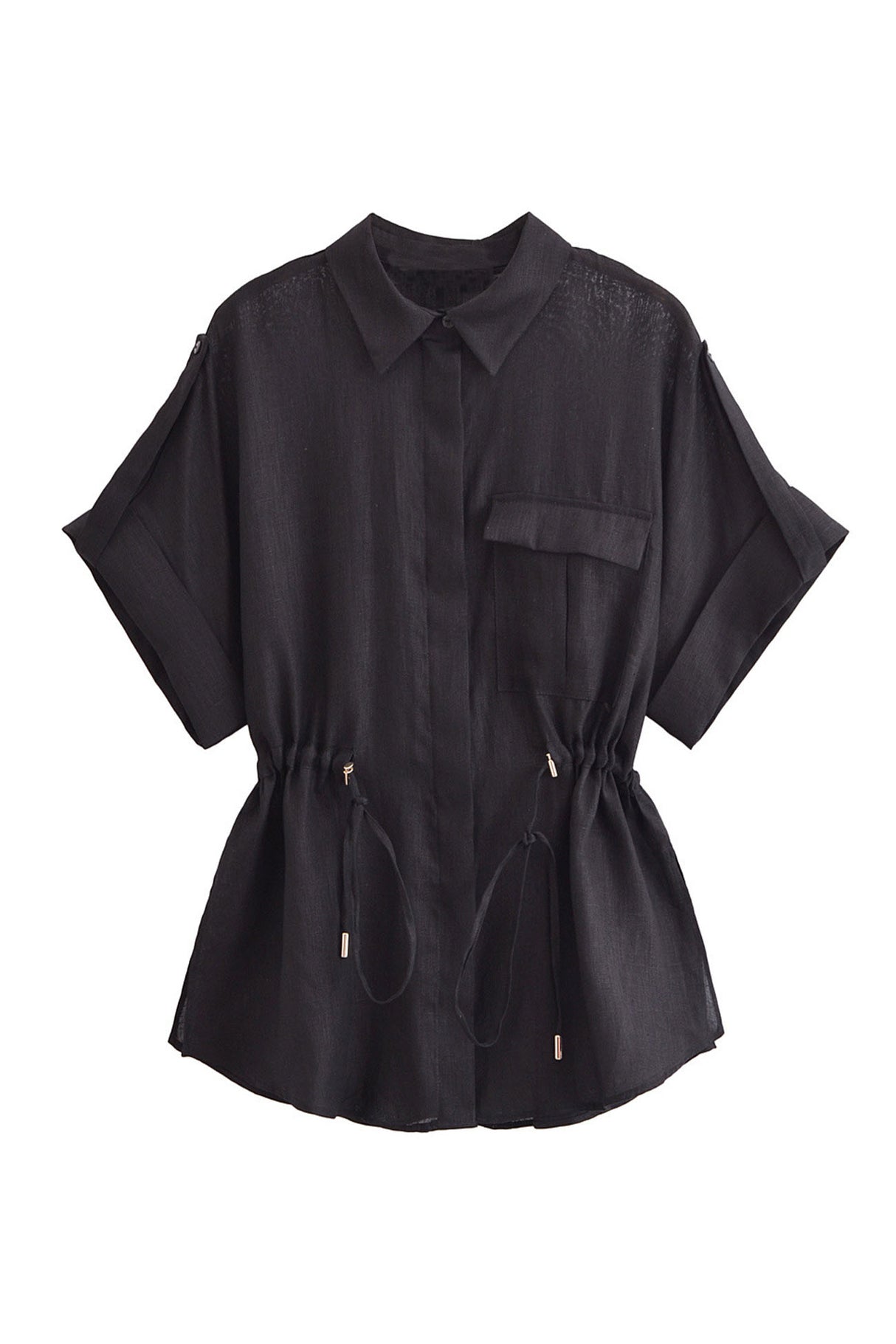 Half Sleeve Drawstring Shirt Long Pants Two-Piece Set