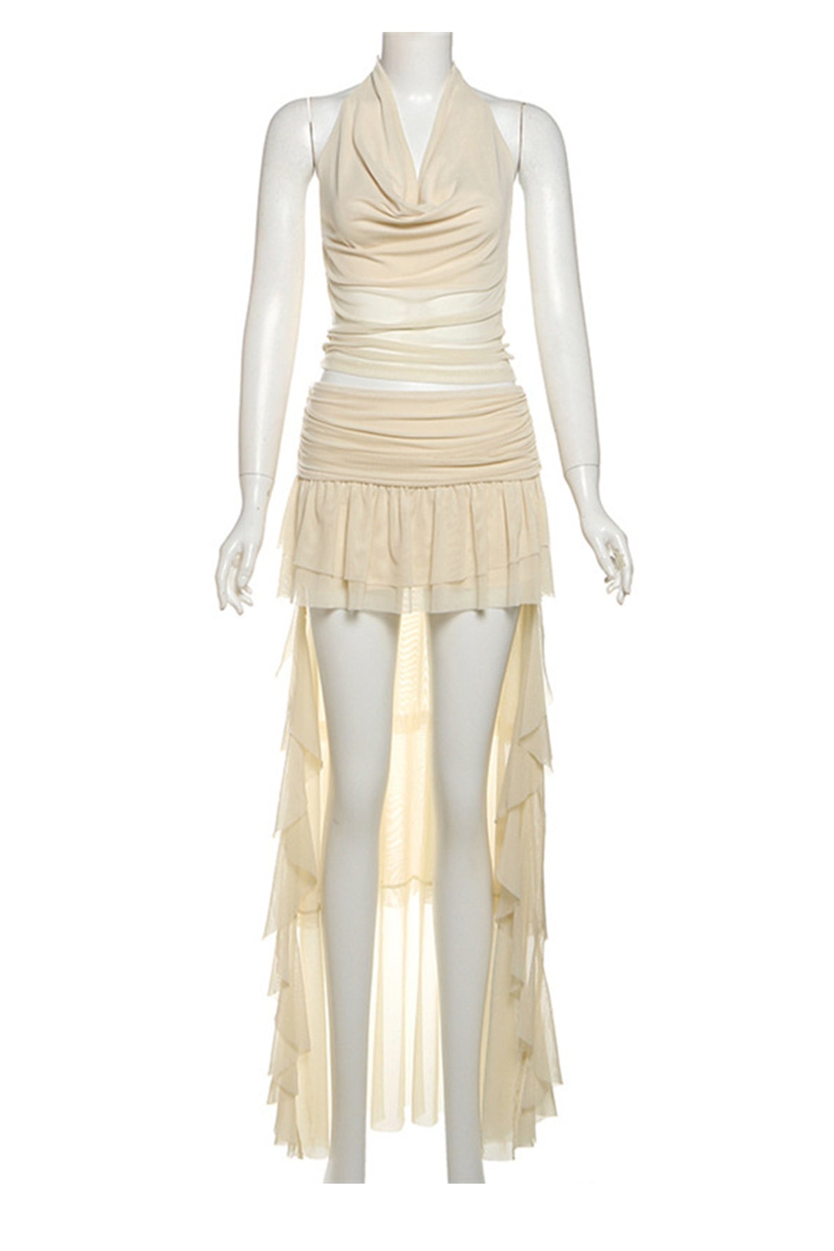 Arolora Halter Cowl Neck Crop Top High-low Skirt Set