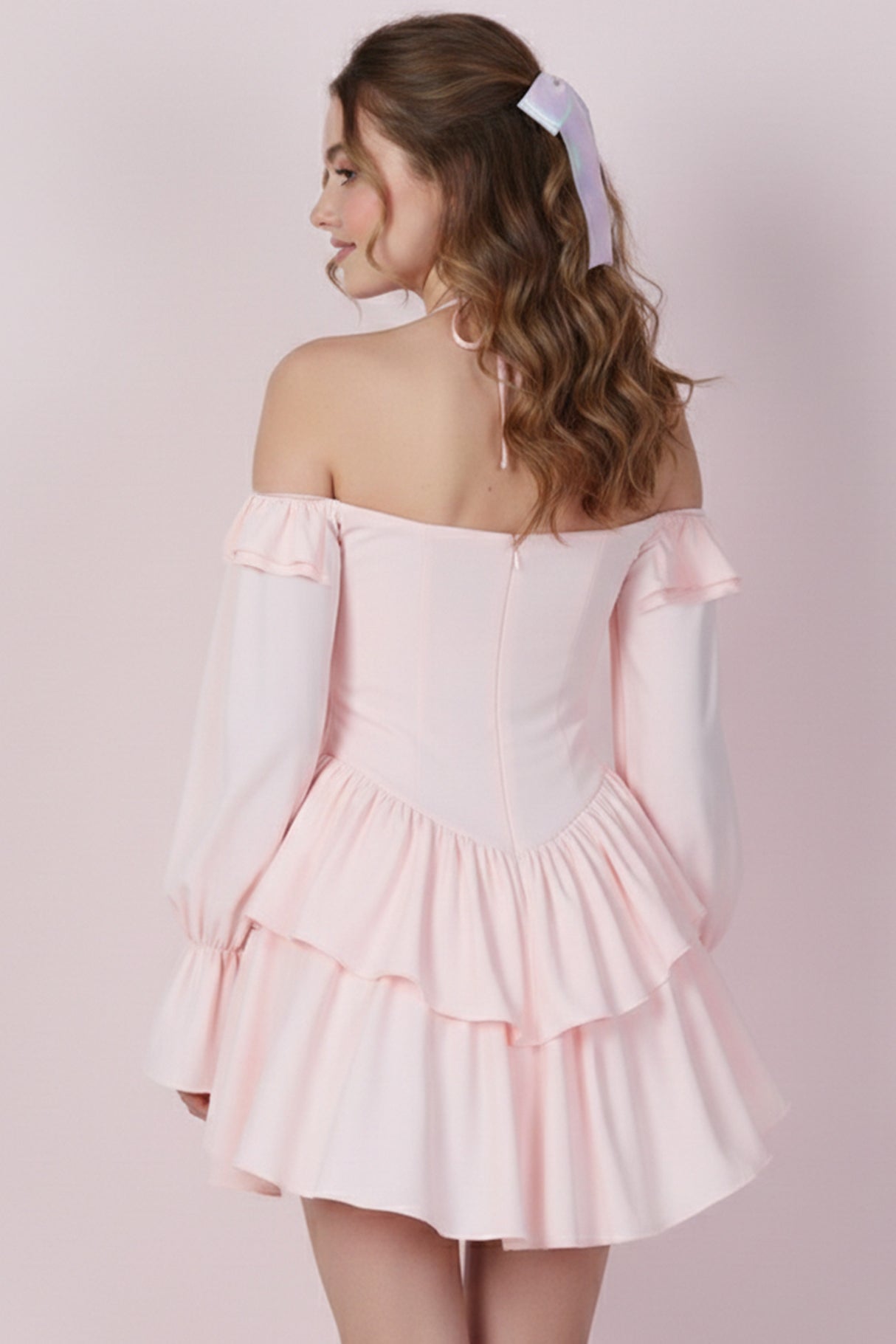 Halter Off-The-Shoulder Ruffled Mini Dress