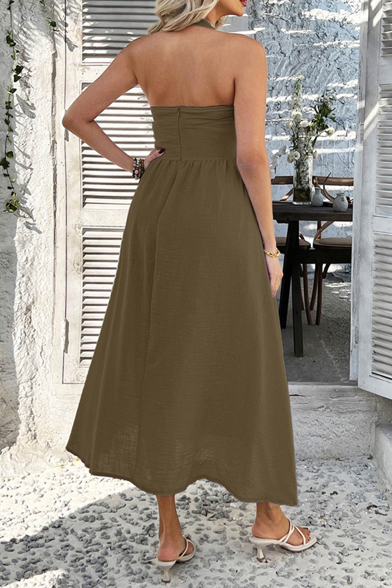 Arolora Halter Square Neck High Waist Midi Dress