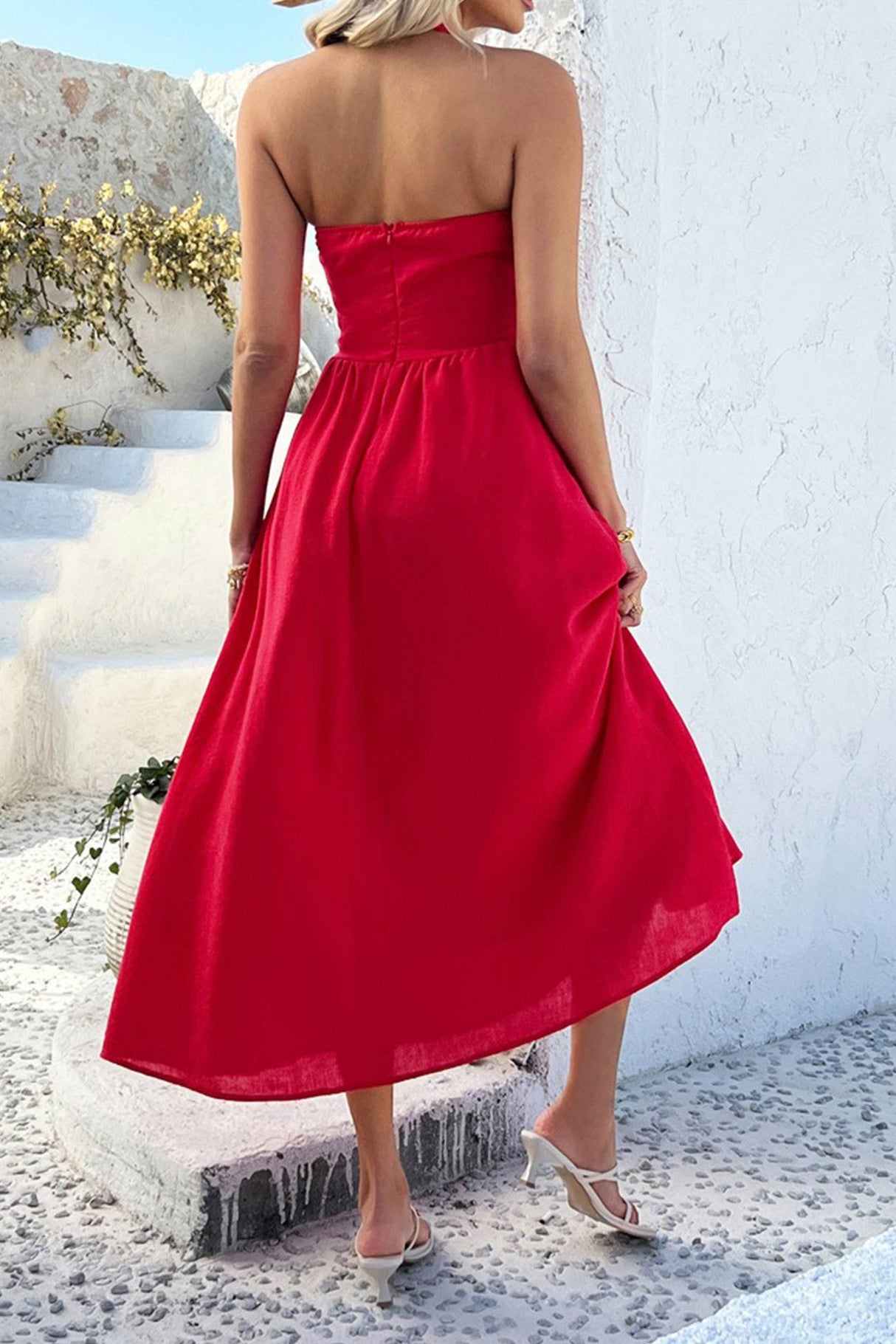 Arolora Halter Square Neck High Waist Midi Dress