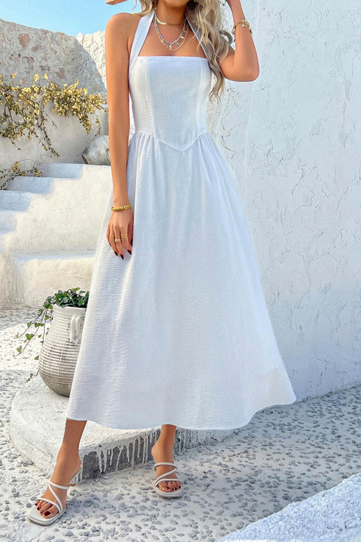 Arolora Halter Square Neck High Waist Midi Dress