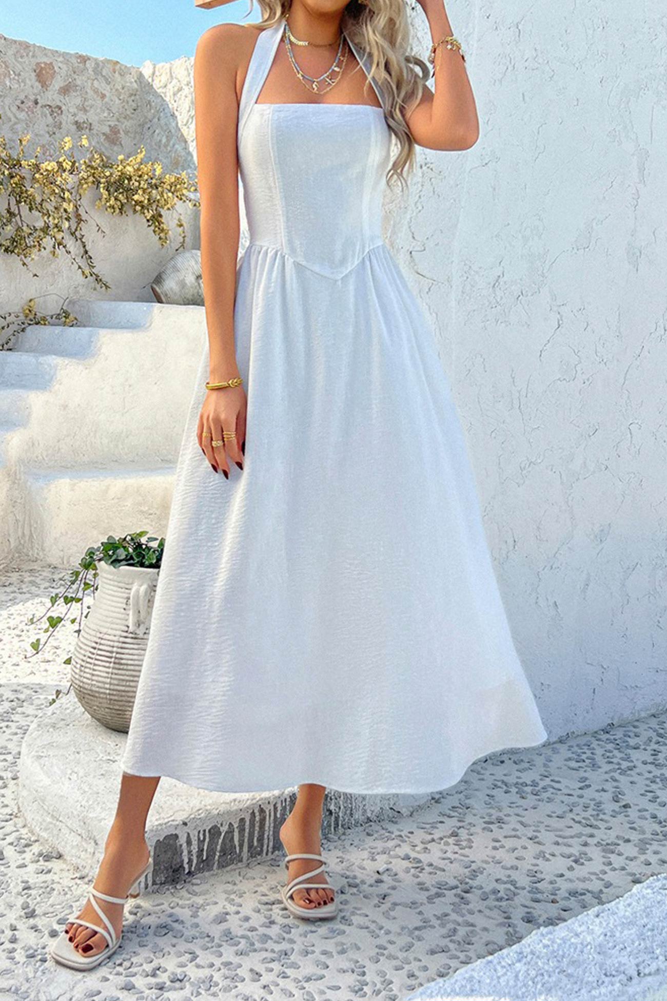 Arolora Halter Square Neck High Waist Midi Dress