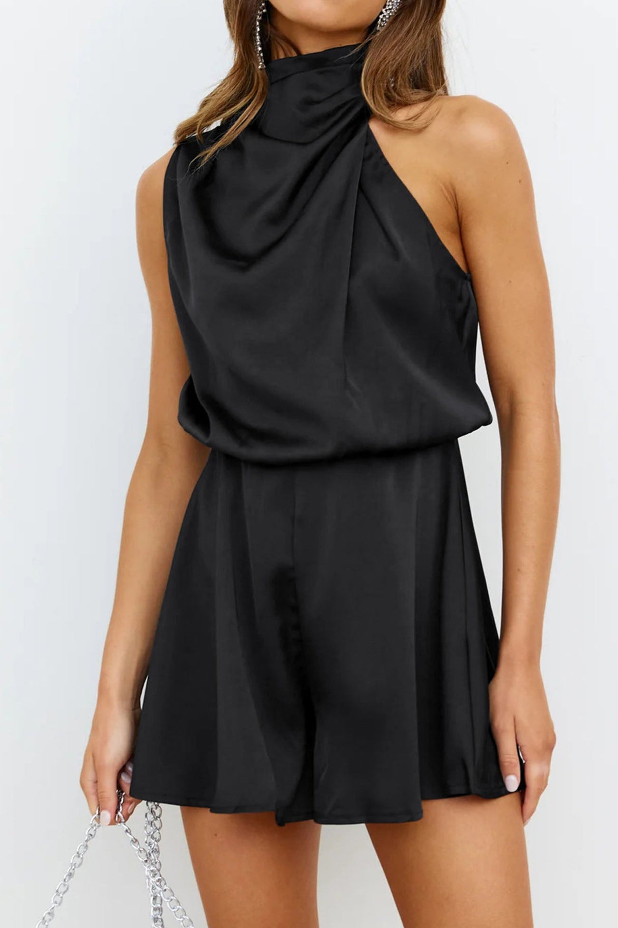 Arolora halter-asymmetrical-satin-sleeveless-rompers