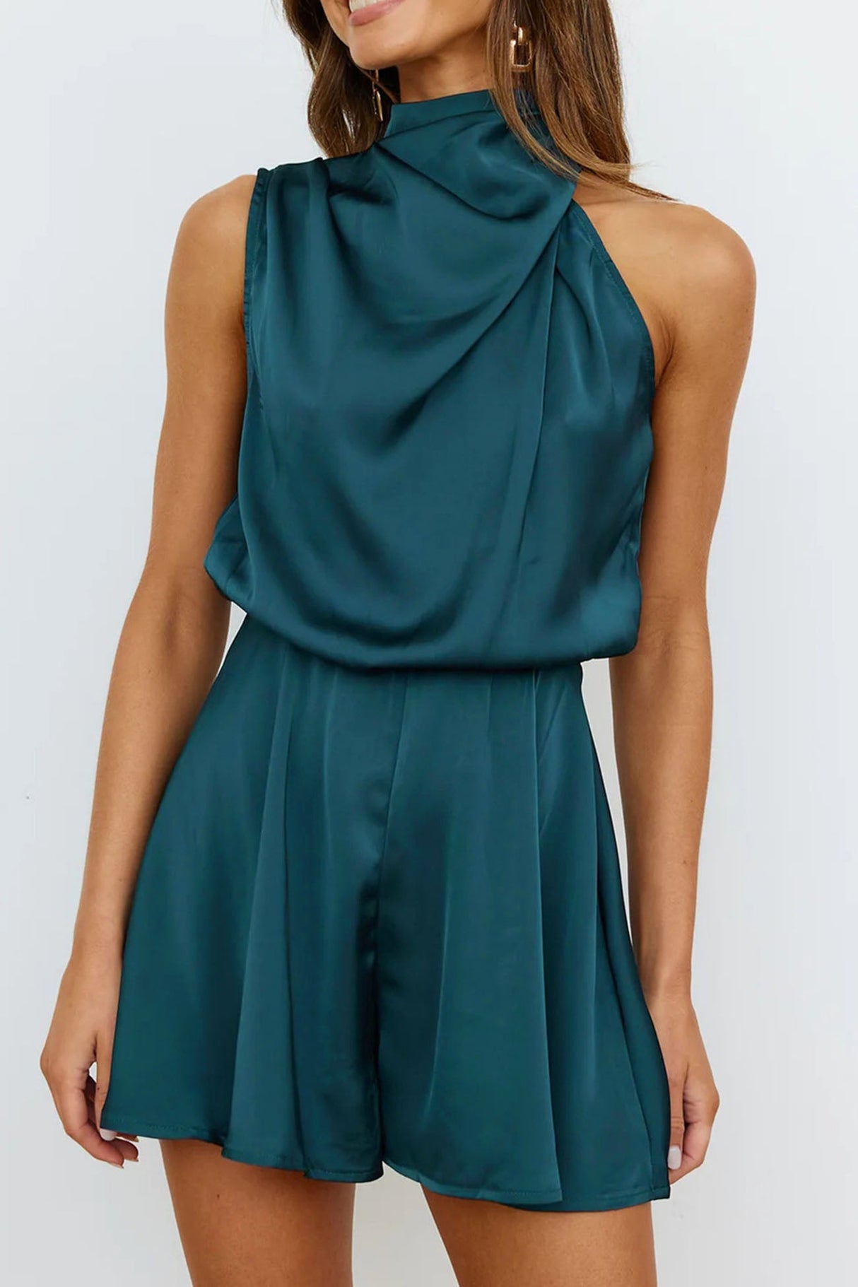 Arolora halter-asymmetrical-satin-sleeveless-rompers