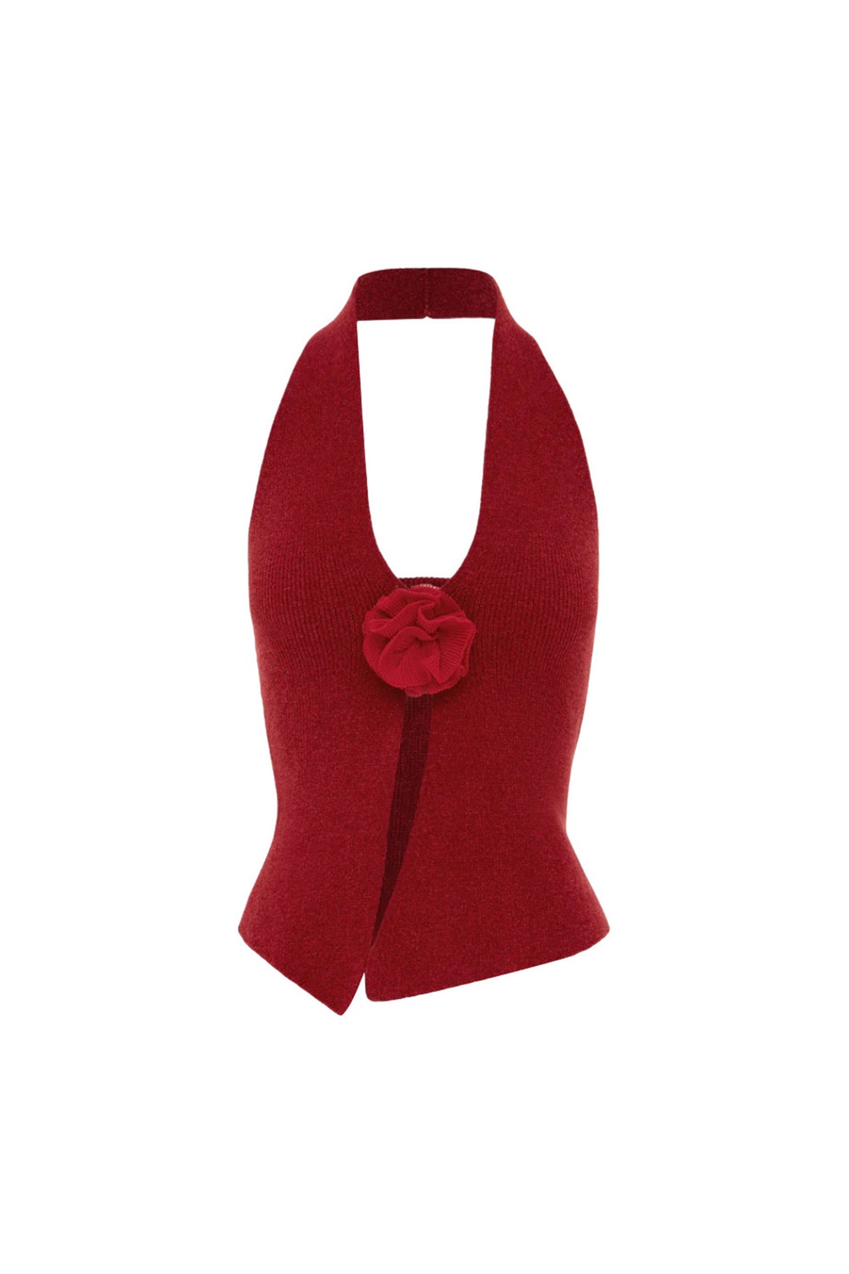 Halterneck Backless Flower Slit Front Crop Top