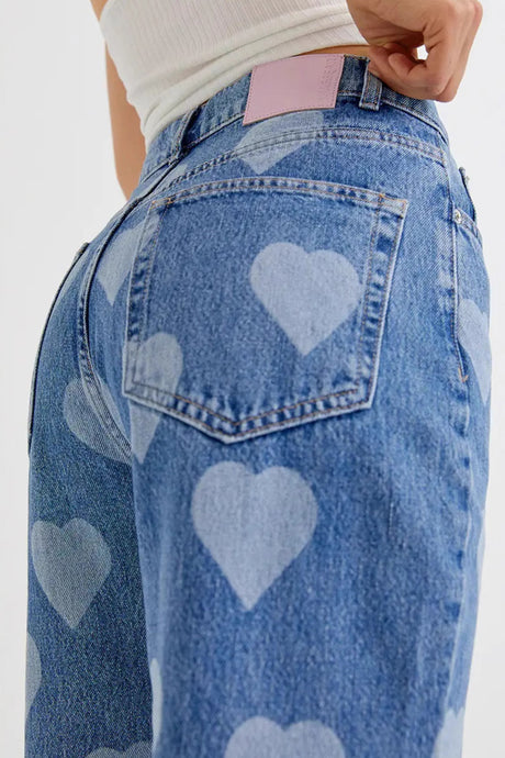 Arolora Heart Print High Rise Jeans