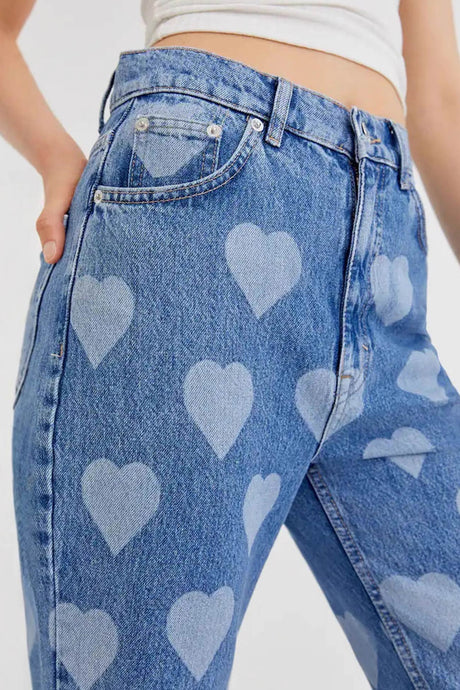 Arolora Heart Print High Rise Jeans