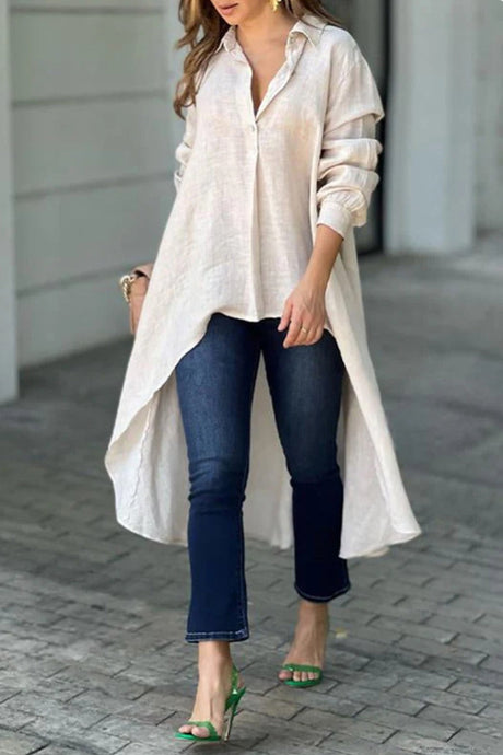 Arolora high-low-single-breasted-blouse