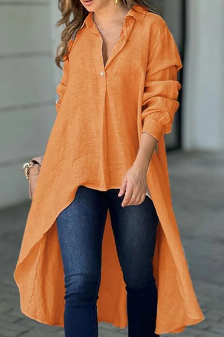 Arolora high-low-single-breasted-blouse