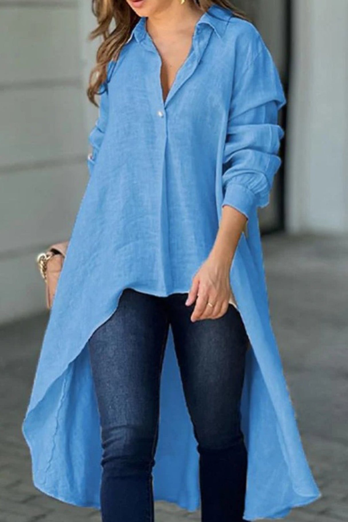 Arolora high-low-single-breasted-blouse