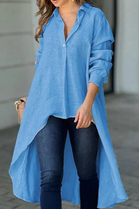 Arolora high-low-single-breasted-blouse