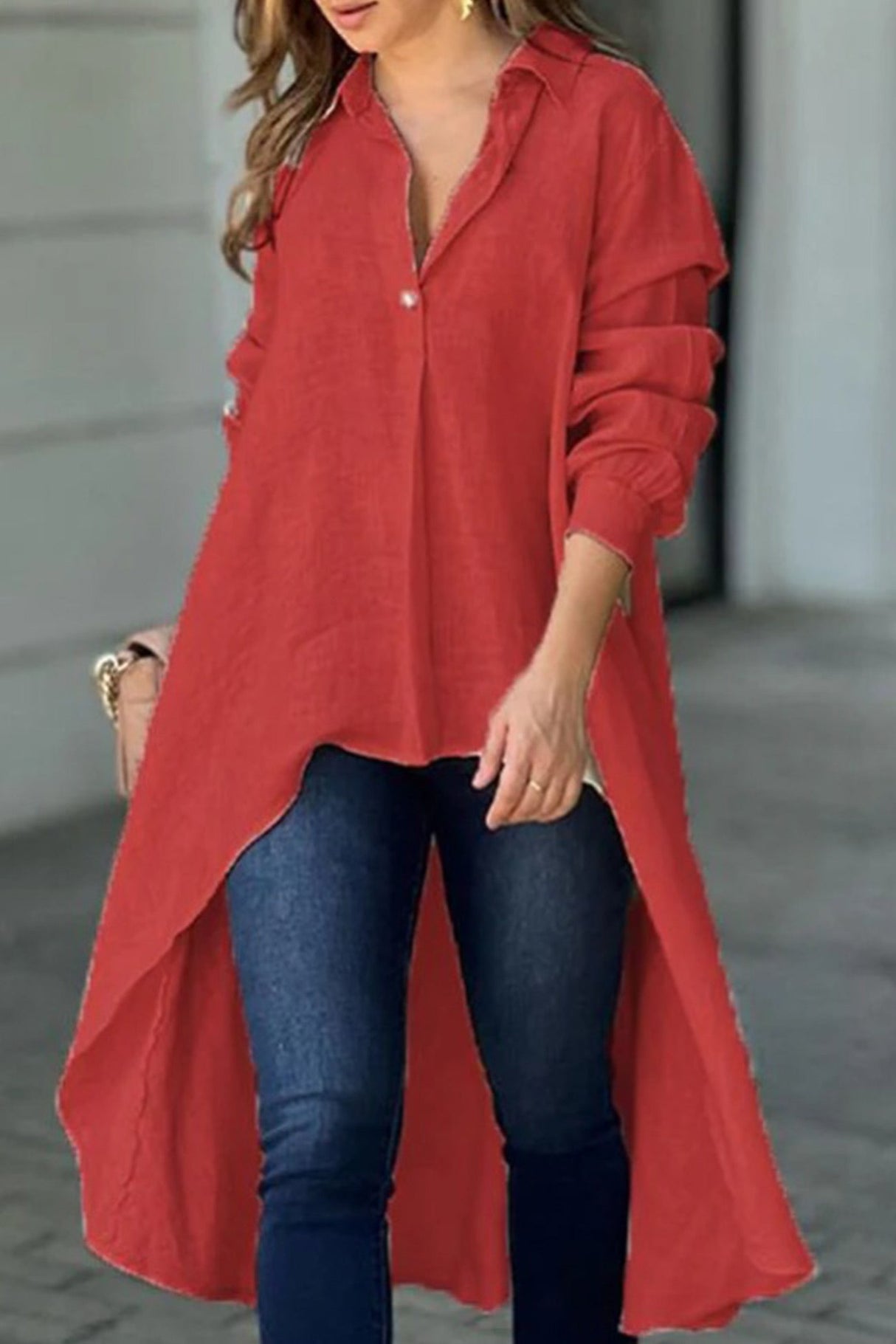 Arolora high-low-single-breasted-blouse