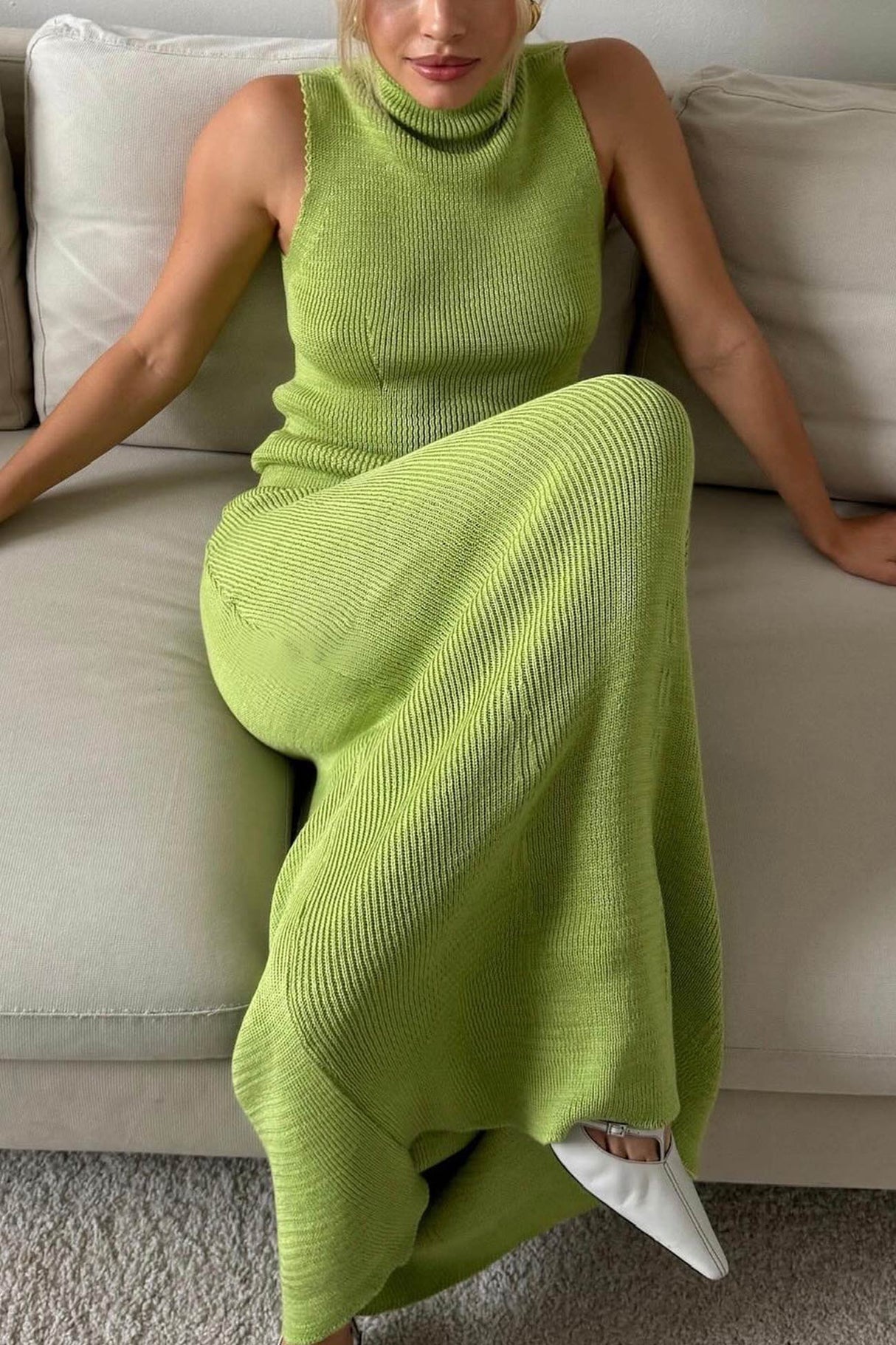 Arolora High Neck Knit Vest Midi Skirt Set