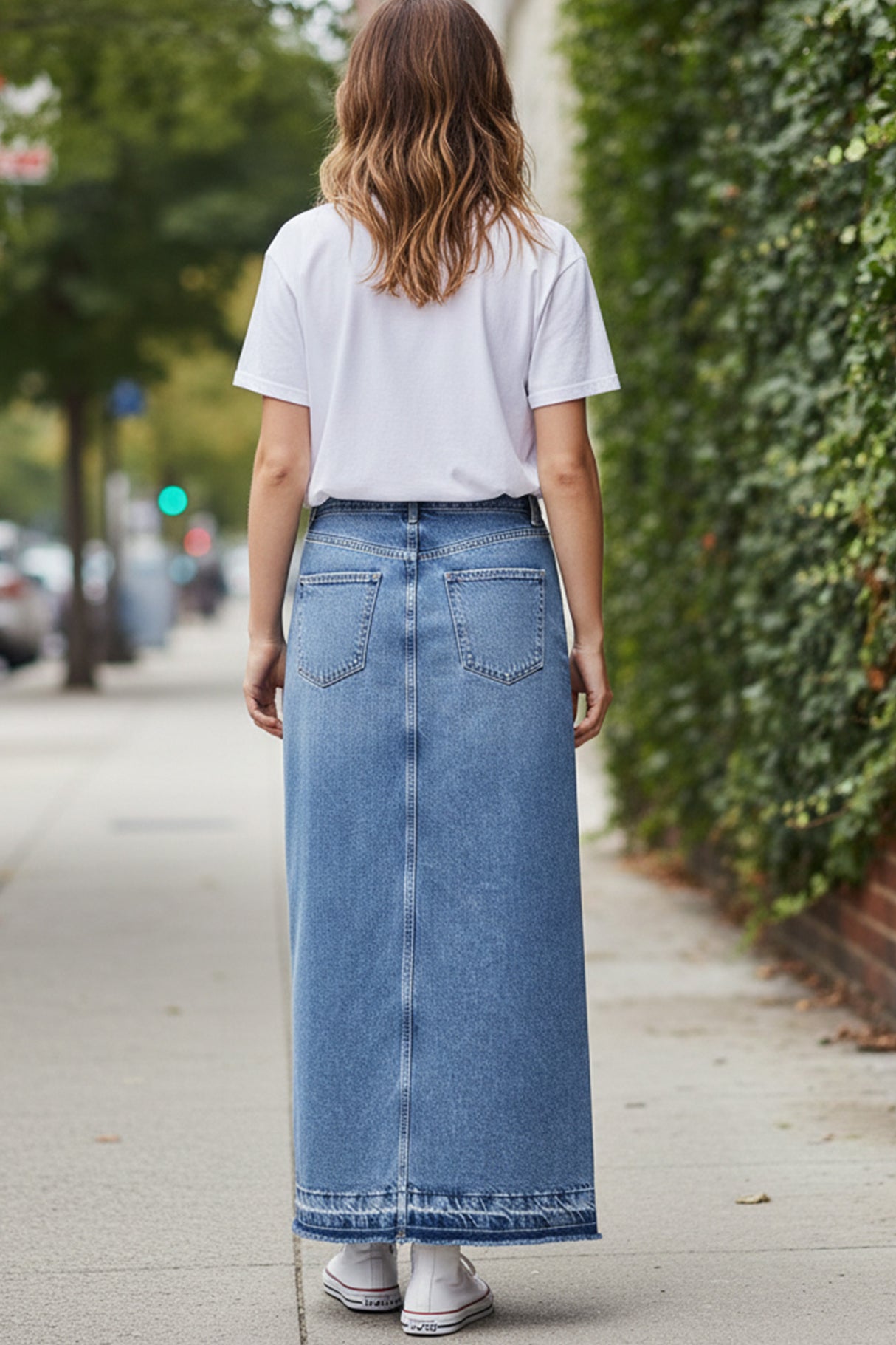 High Rise Slit Front Denim Skirt