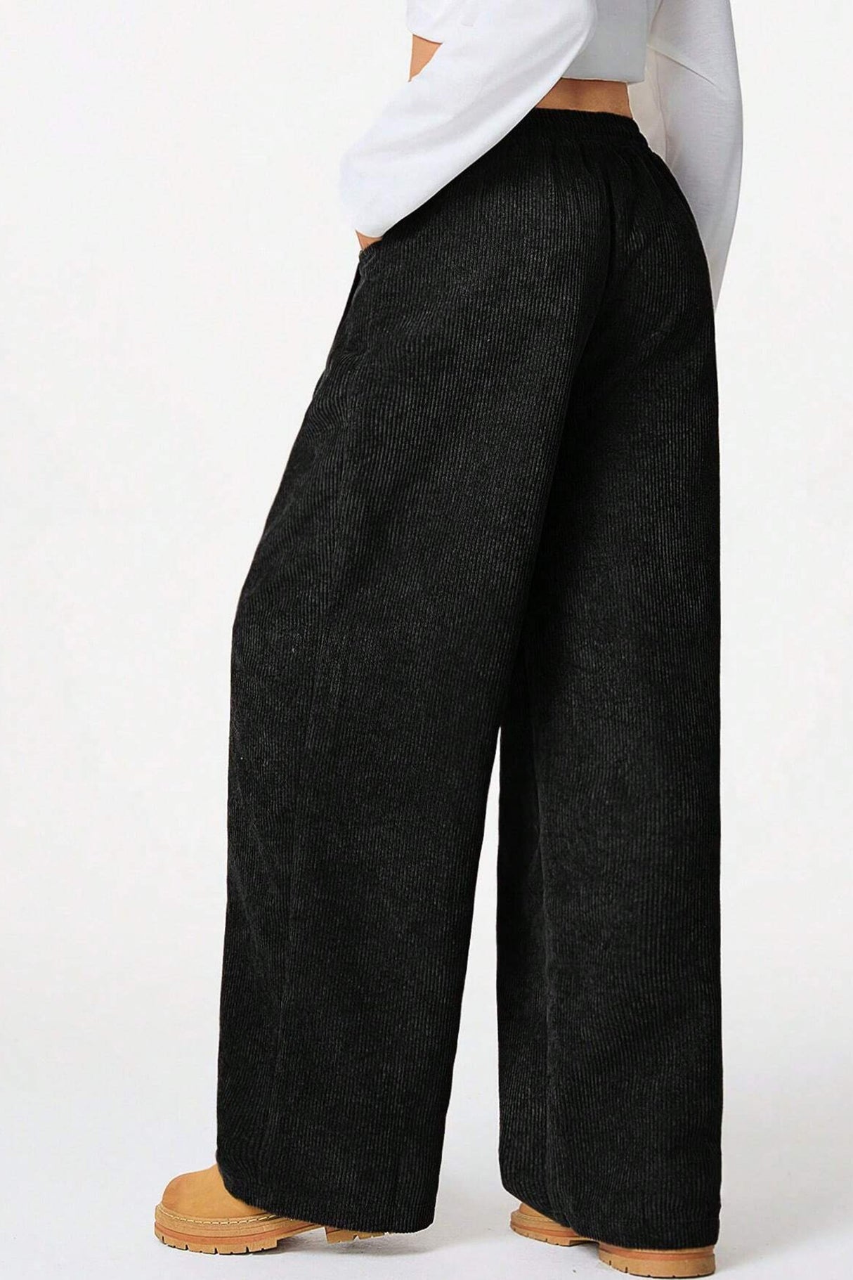 High-rise Drawstring Wide-leg Flannel Pants