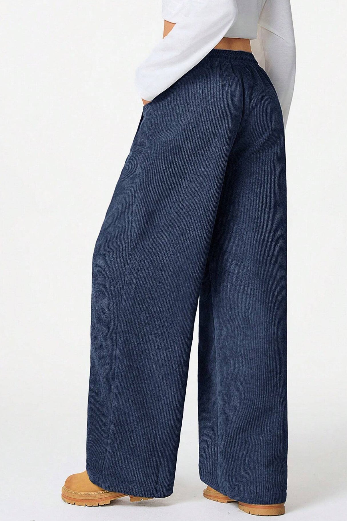 High-rise Drawstring Wide-leg Flannel Pants