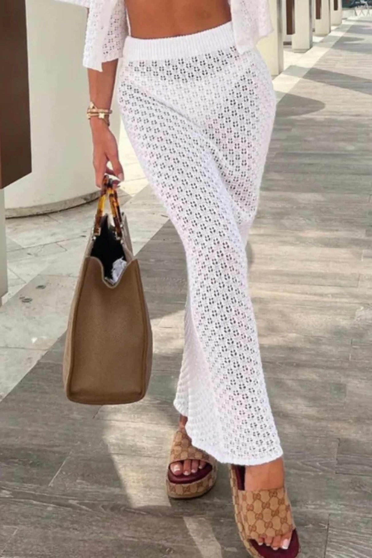 Hollow Out Crochet Blouses Midi Skirt Suits
