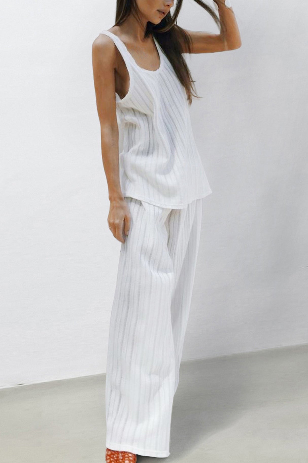 Arolora Hollow Out Knit Tank Top Pants Set