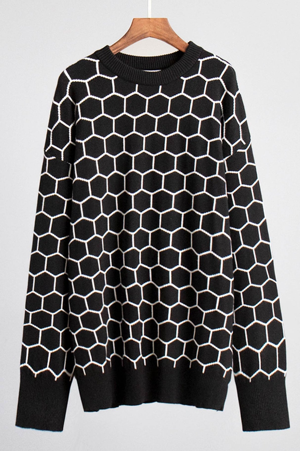 Honeycomb Print Pullover Sweater