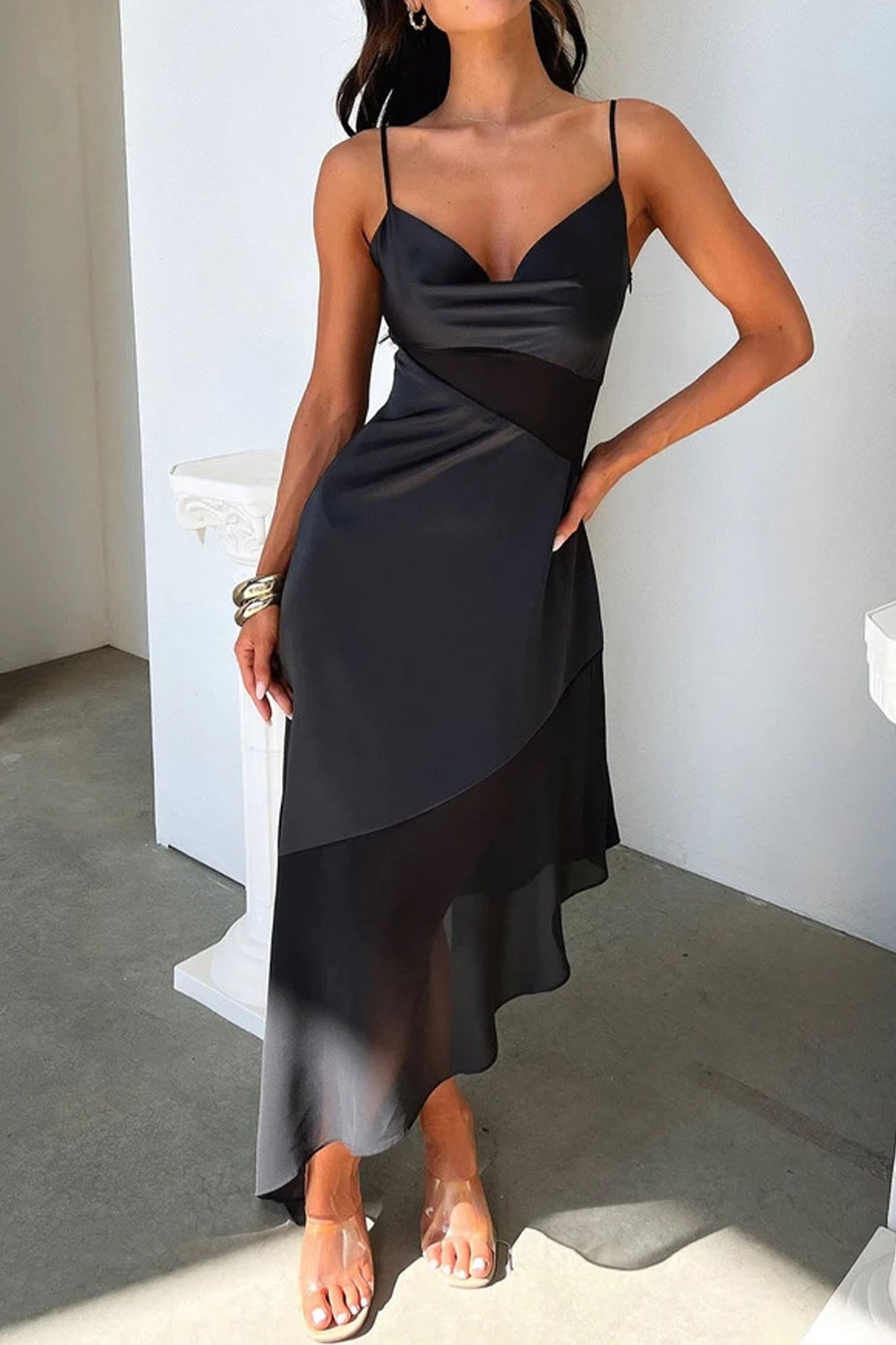 Irregular Mesh Patchwork Cami Dress