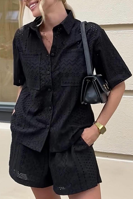 Arolora jacquard-hollow-out-shirt-suits