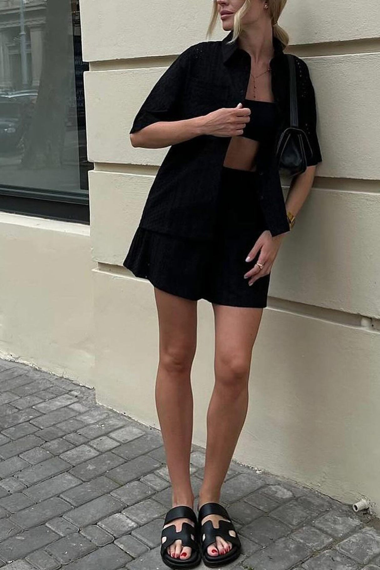 Arolora jacquard-hollow-out-shirt-suits