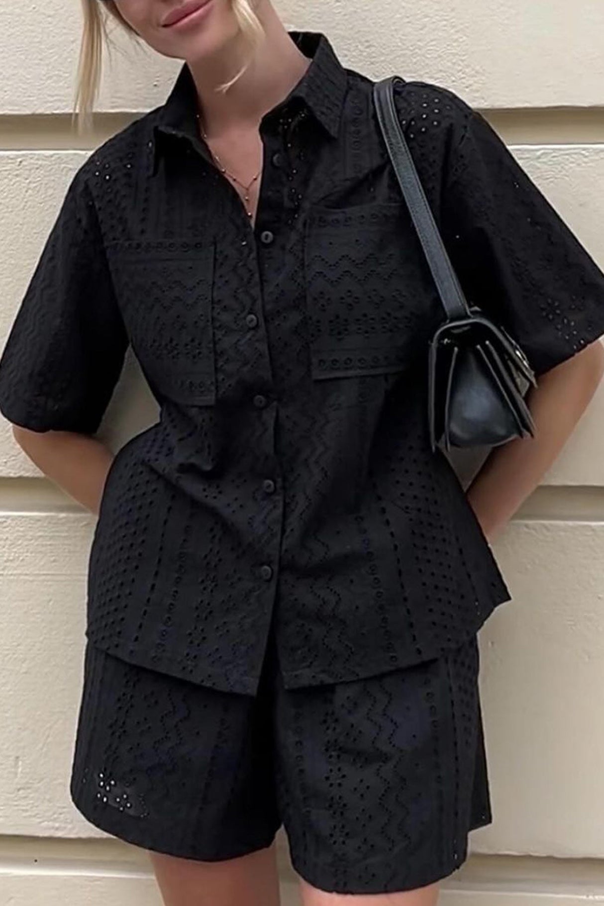 Arolora jacquard-hollow-out-shirt-suits