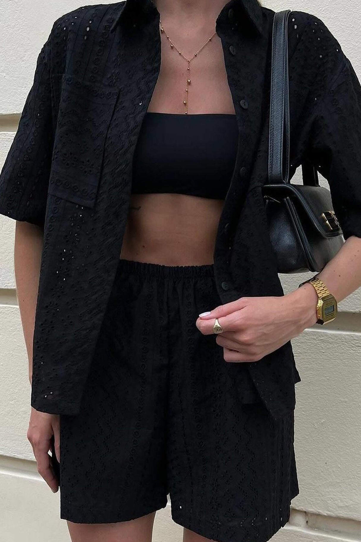 Arolora jacquard-hollow-out-shirt-suits