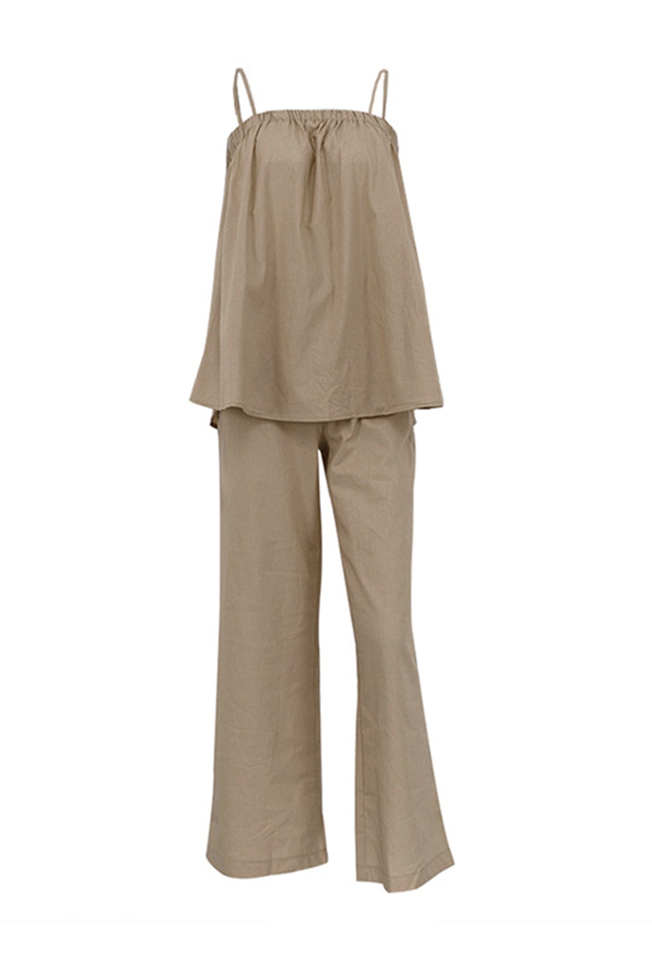 Khaki Cotton Cami Top Long Pants Suits
