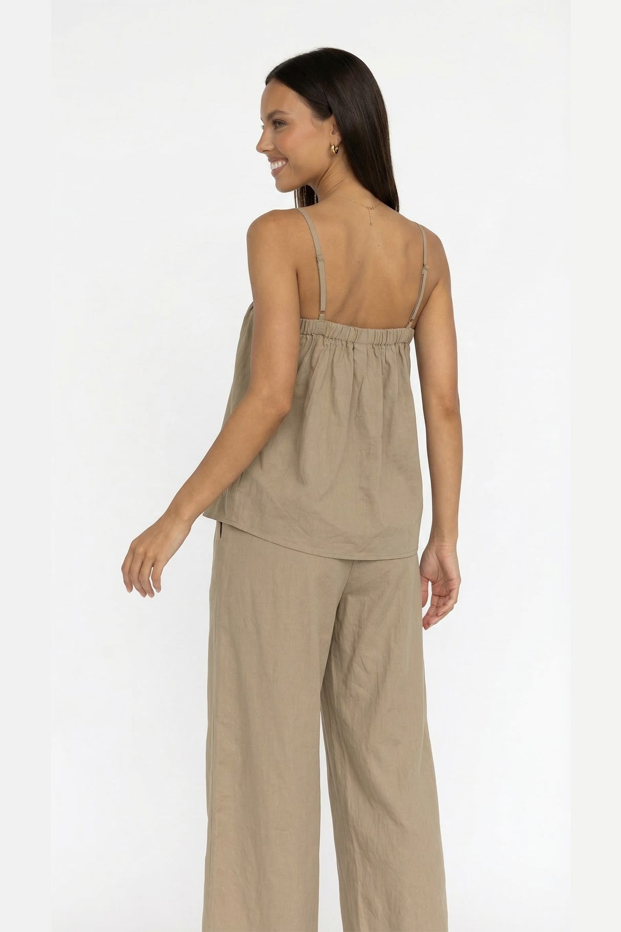 Solid Color Cotton Cami Top Long Pants Suits