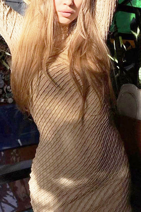 Khaki Hollow Out Pack Hip Dress