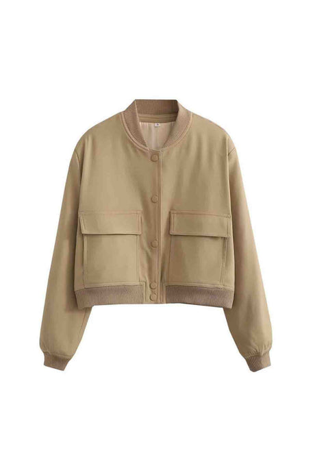 Solid Color Pocket Stand Collar Jacket