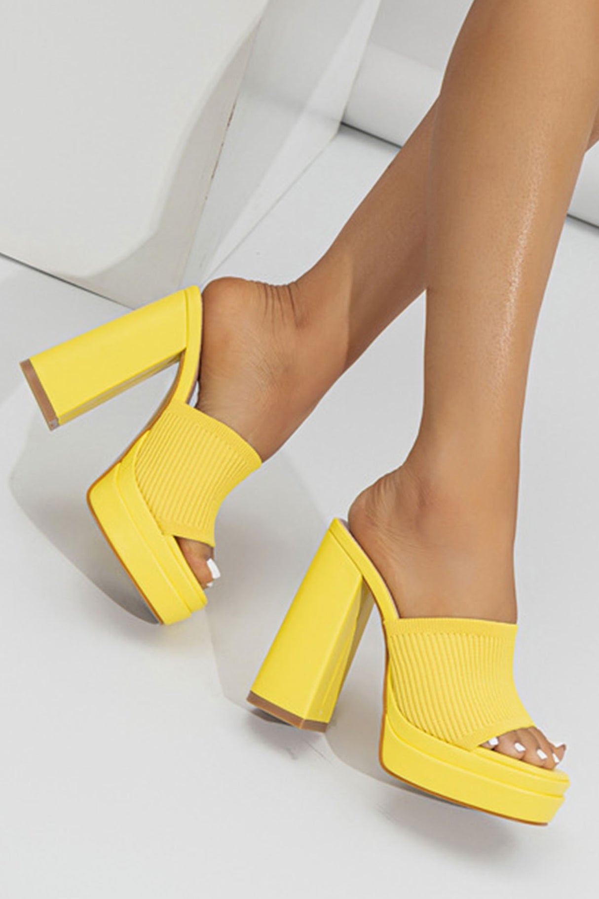 Knitted Block Platform High Heel Sandals