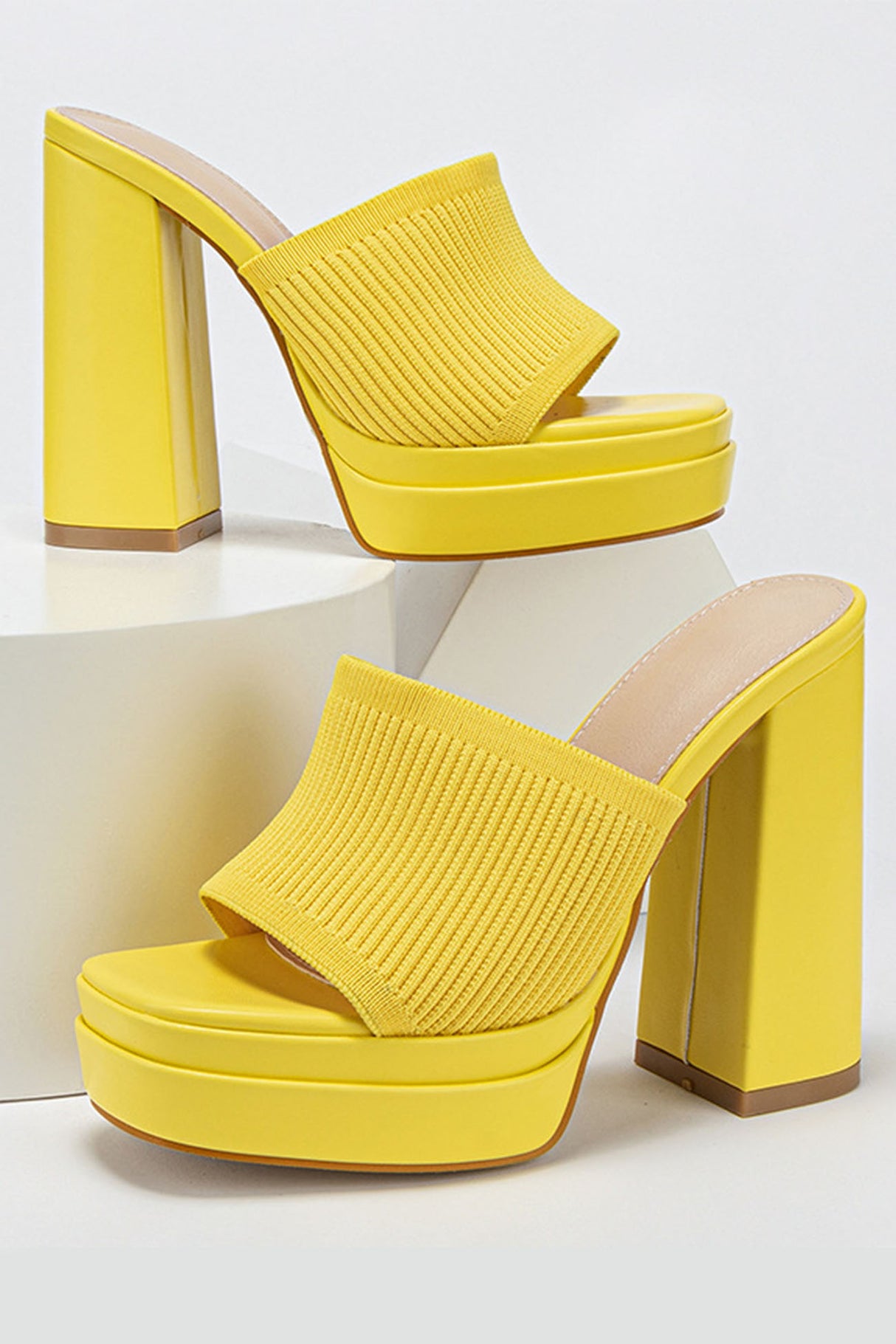 Knitted Block Platform High Heel Sandals
