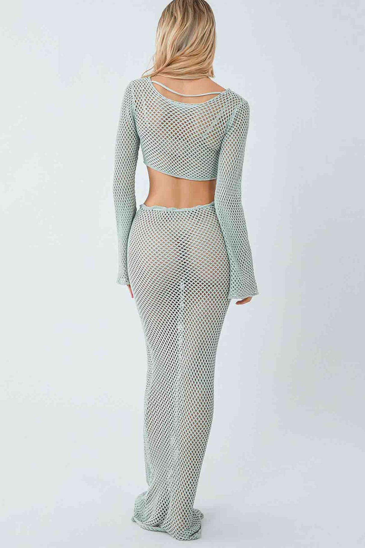 Knitted Cutout Cover Up Off Shoulder Skirt Set