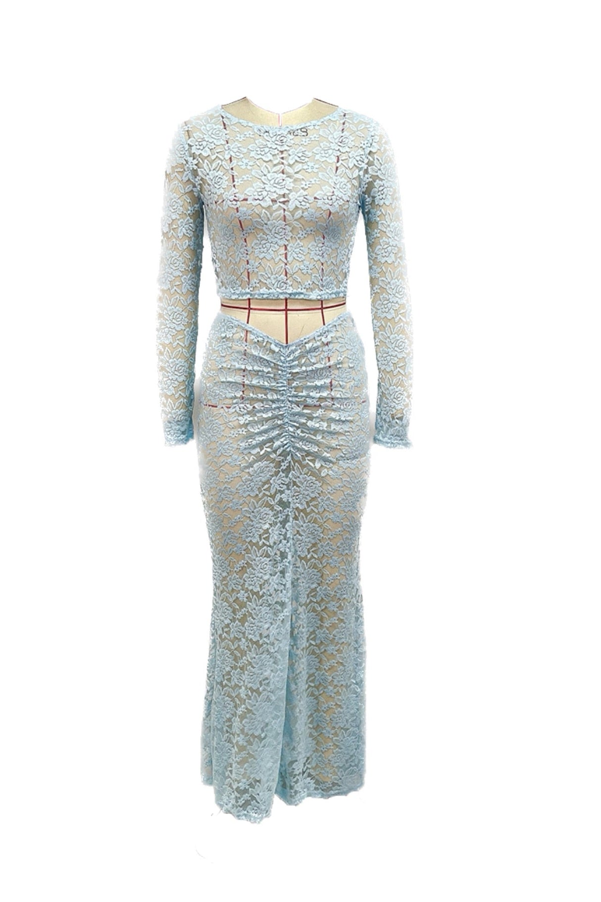 Arolora Lace Crop Top Ruched Skirts Cover-up Suits