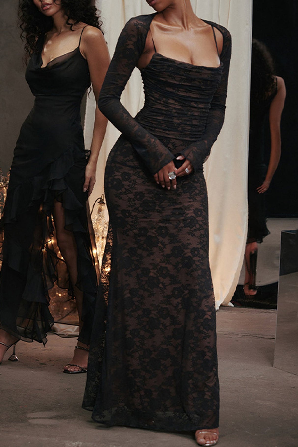 Arolora lace-tie-up-cami-dress-cover-up-two-piece-set