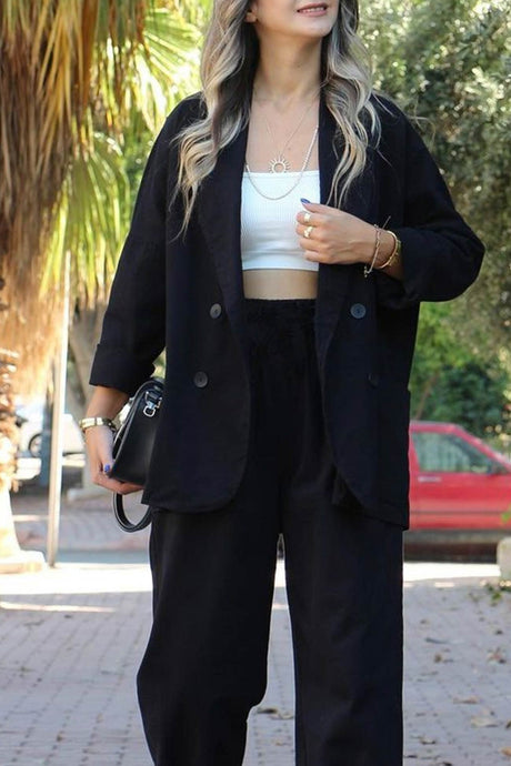 Lapel Double-breasted Blazer Long Pants Suits