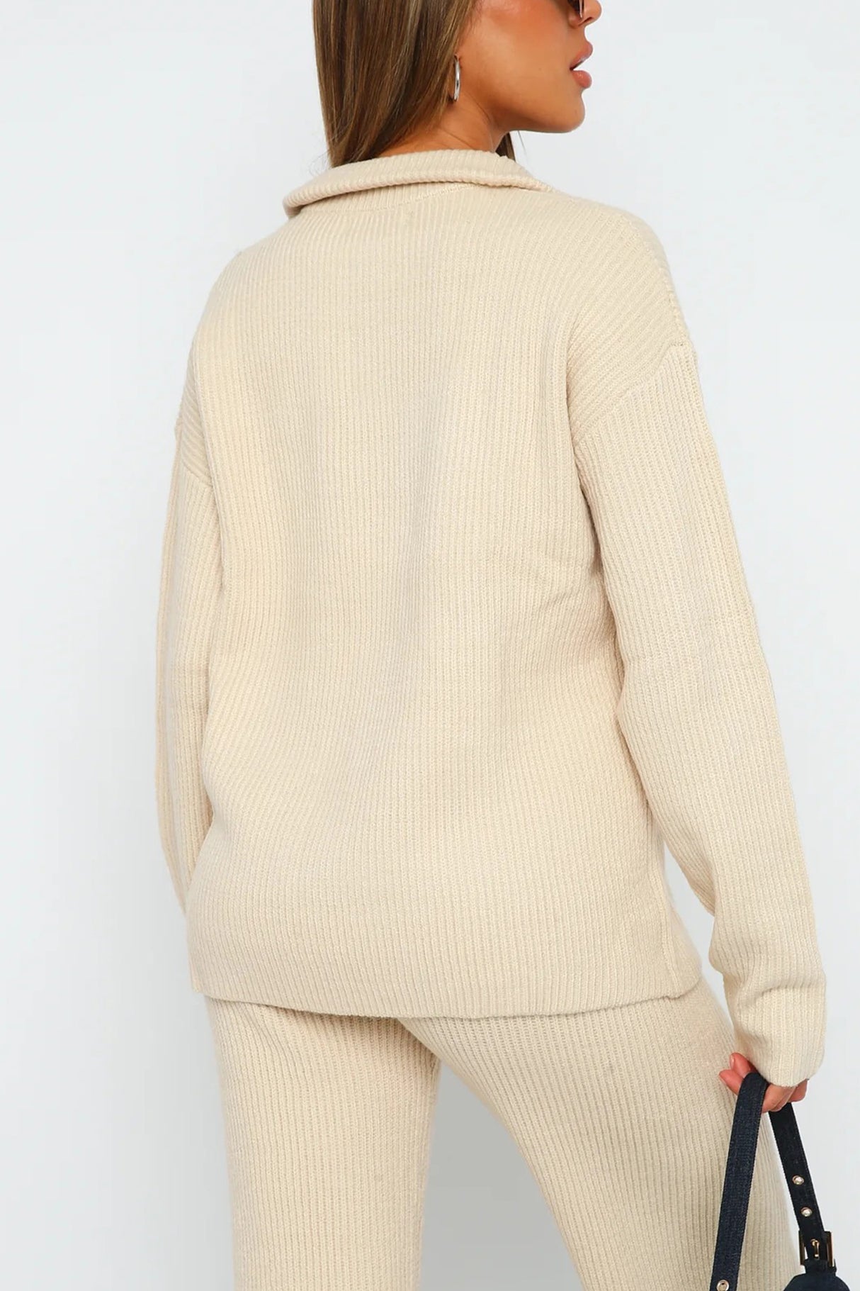 Lapel Knitted Straight-leg Two-piece Sets