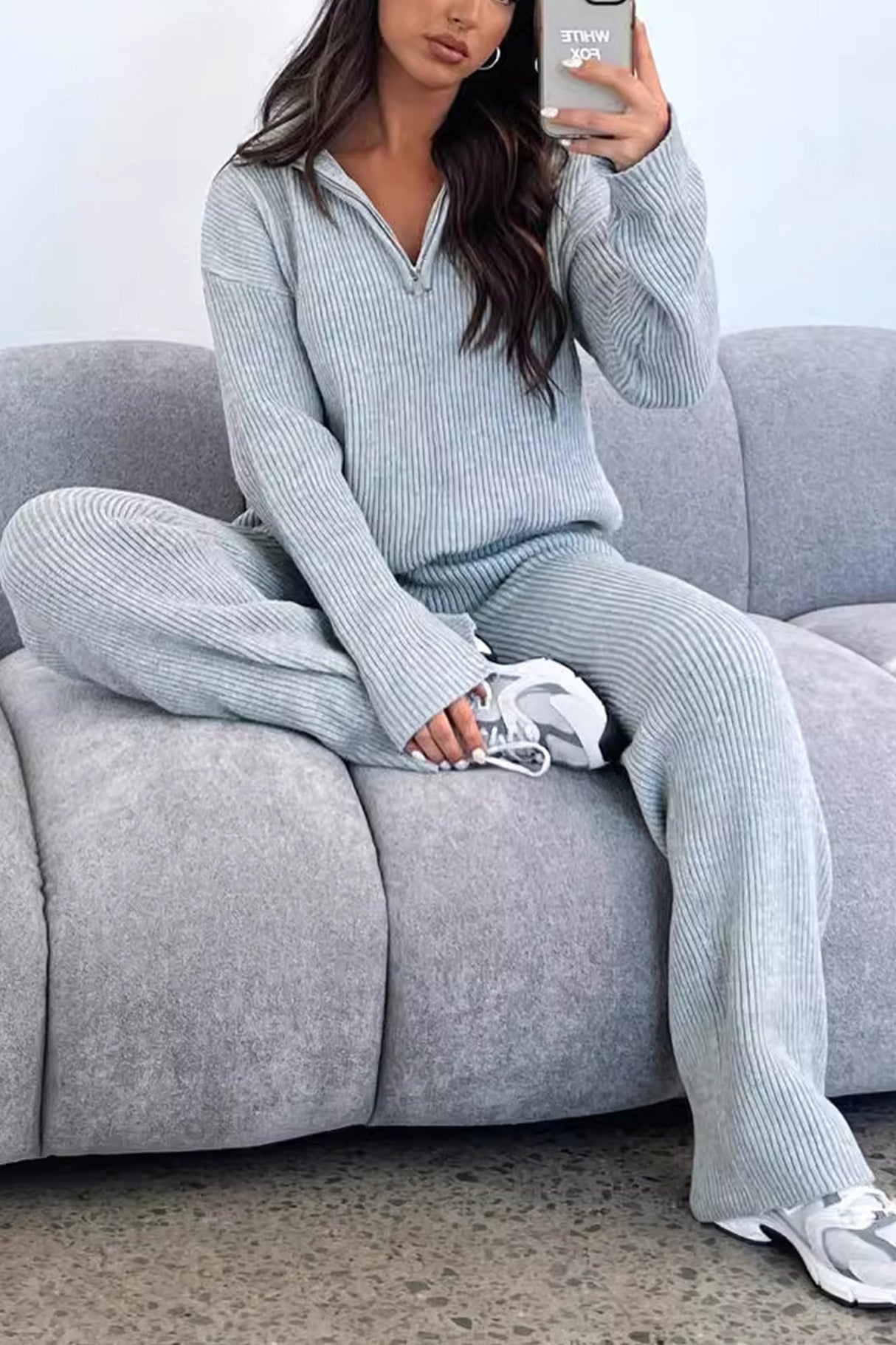 Lapel Knitted Straight-leg Two-piece Sets