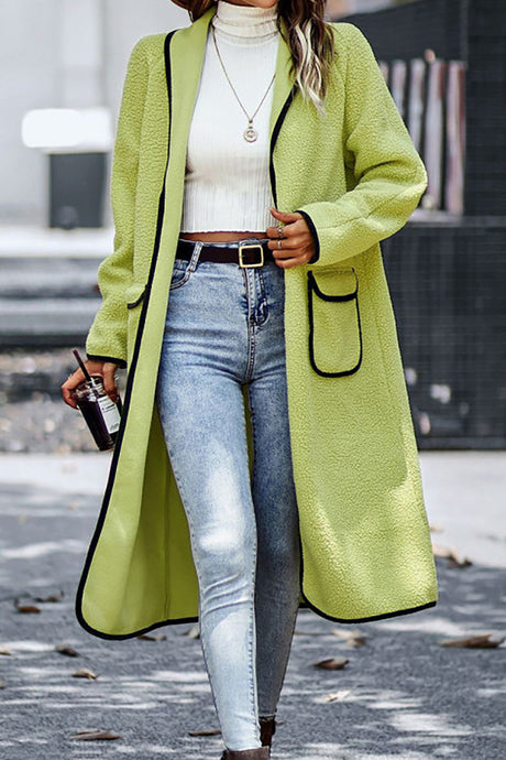 Lapel Pocketed Plush Cardigan