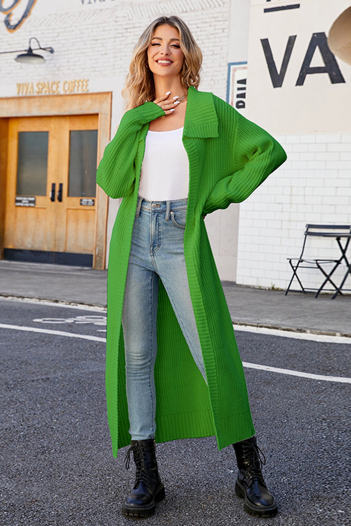 Lapel Ribbed Knit Open Front Cardigan