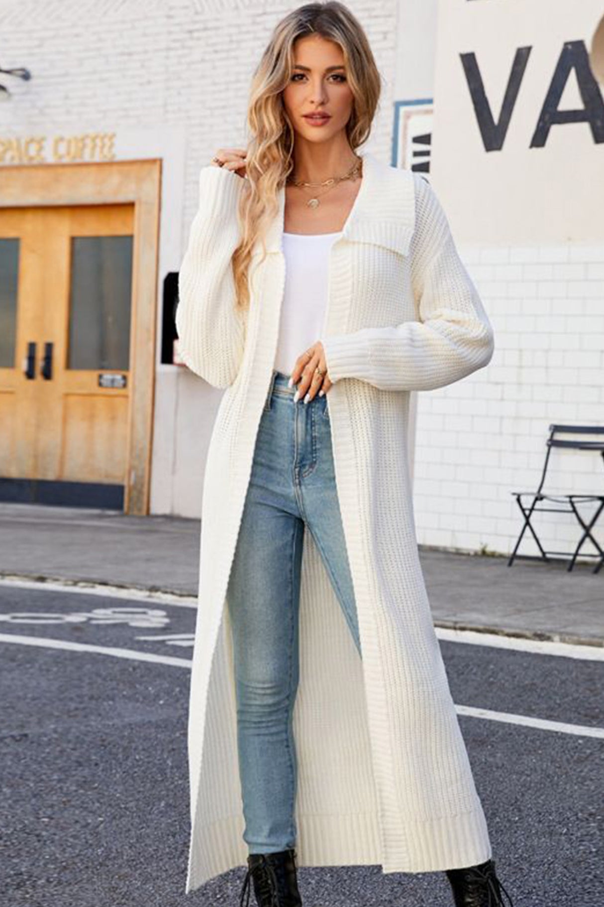 Lapel Ribbed Knit Open Front Cardigan