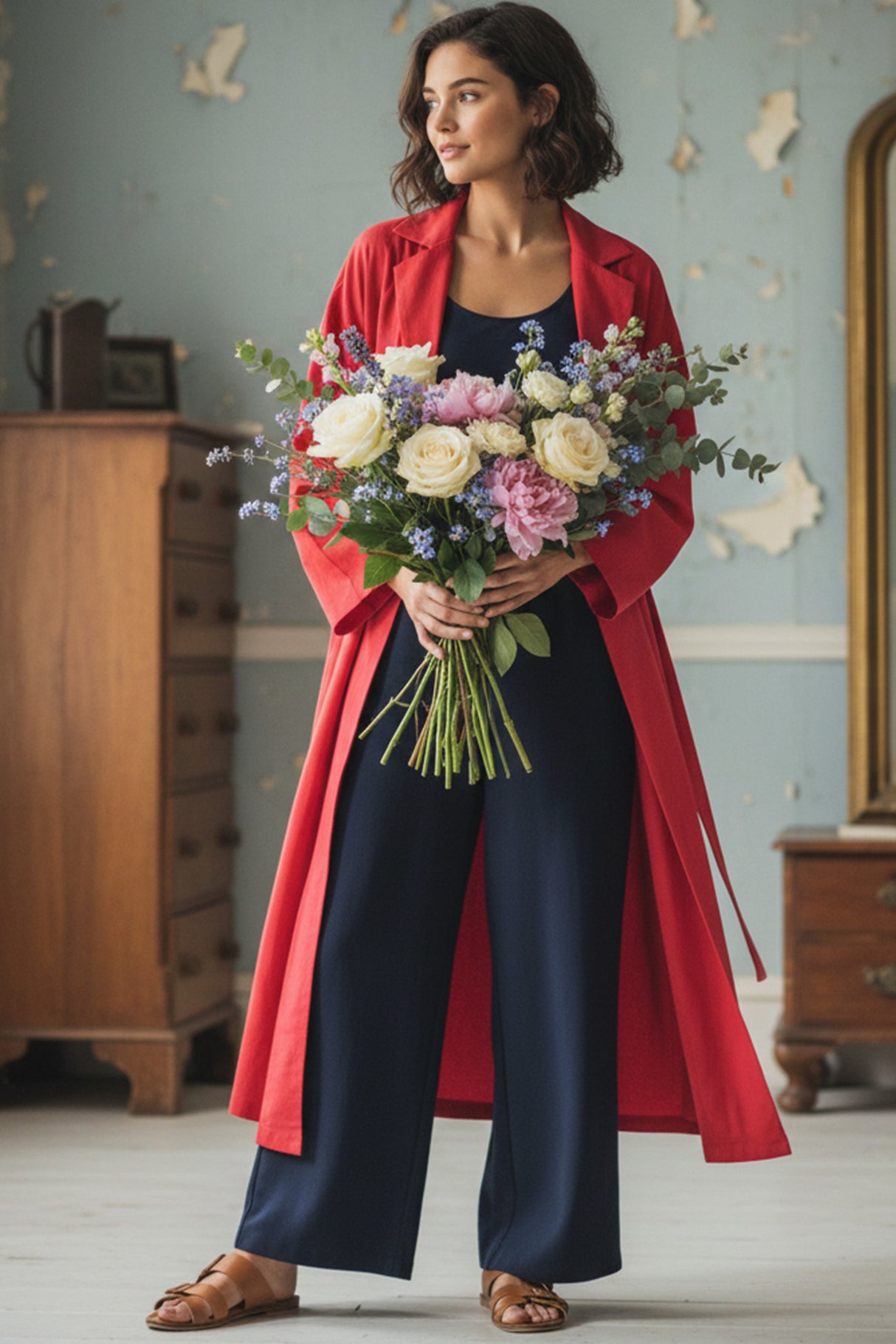 Lapel Tie-up Cotton Linen Dress