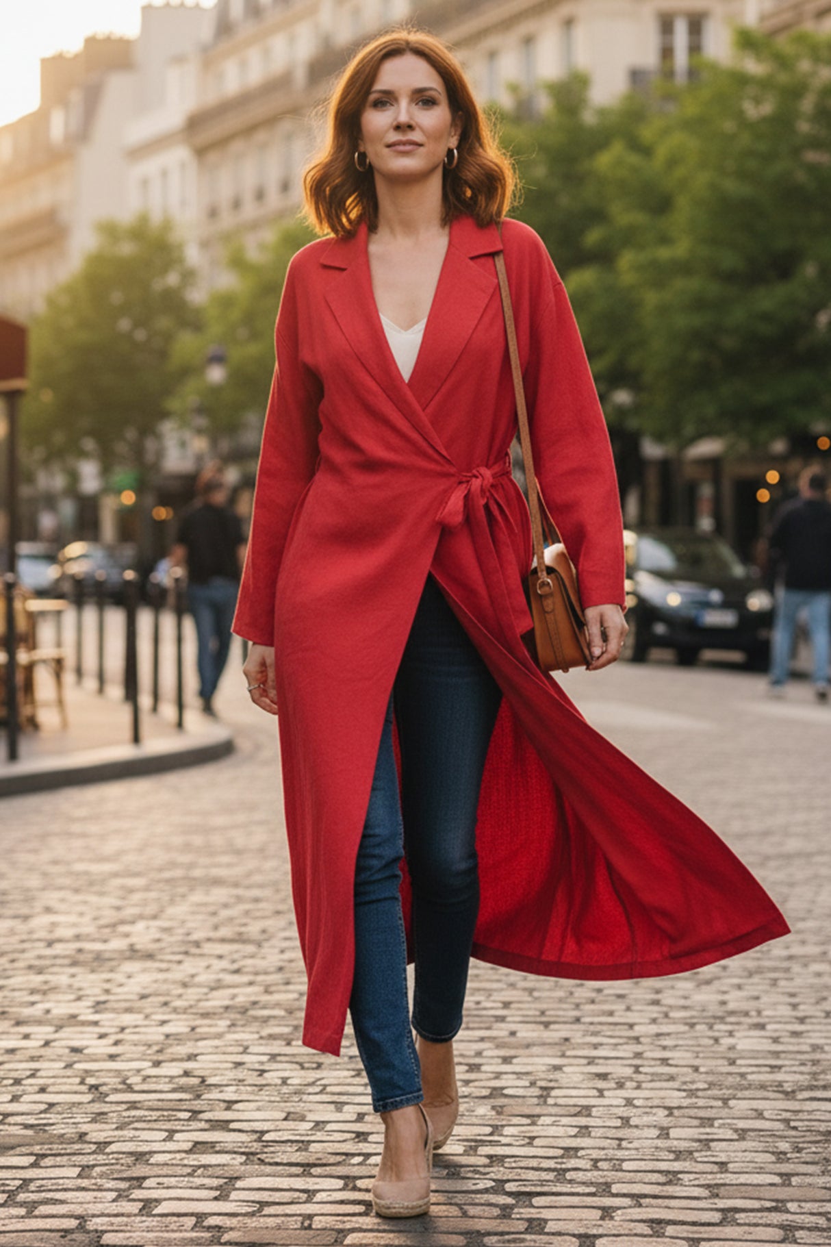 Lapel Tie-up Cotton Linen Dress