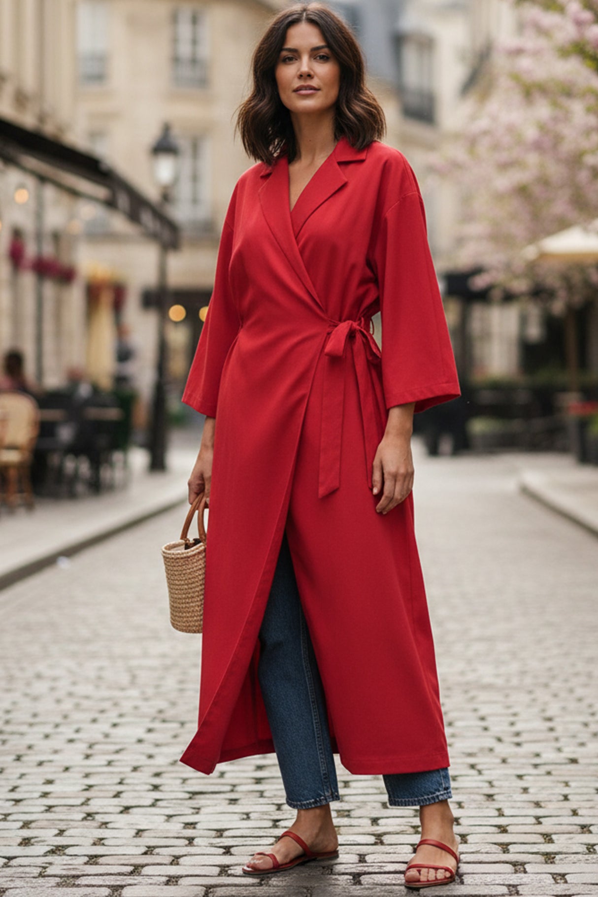 Lapel Tie-up Cotton Linen Dress