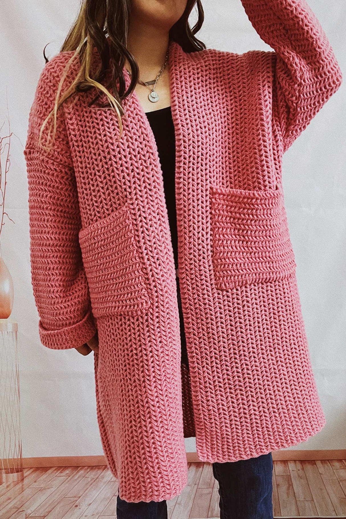 Large Pocket Open Front Cardigan