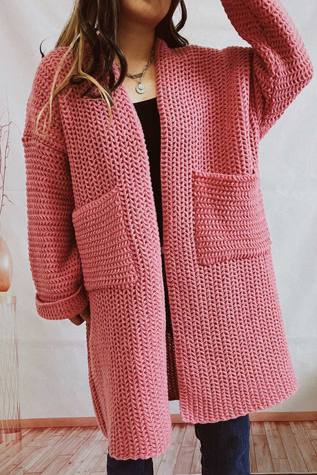 Large Pocket Open Front Cardigan