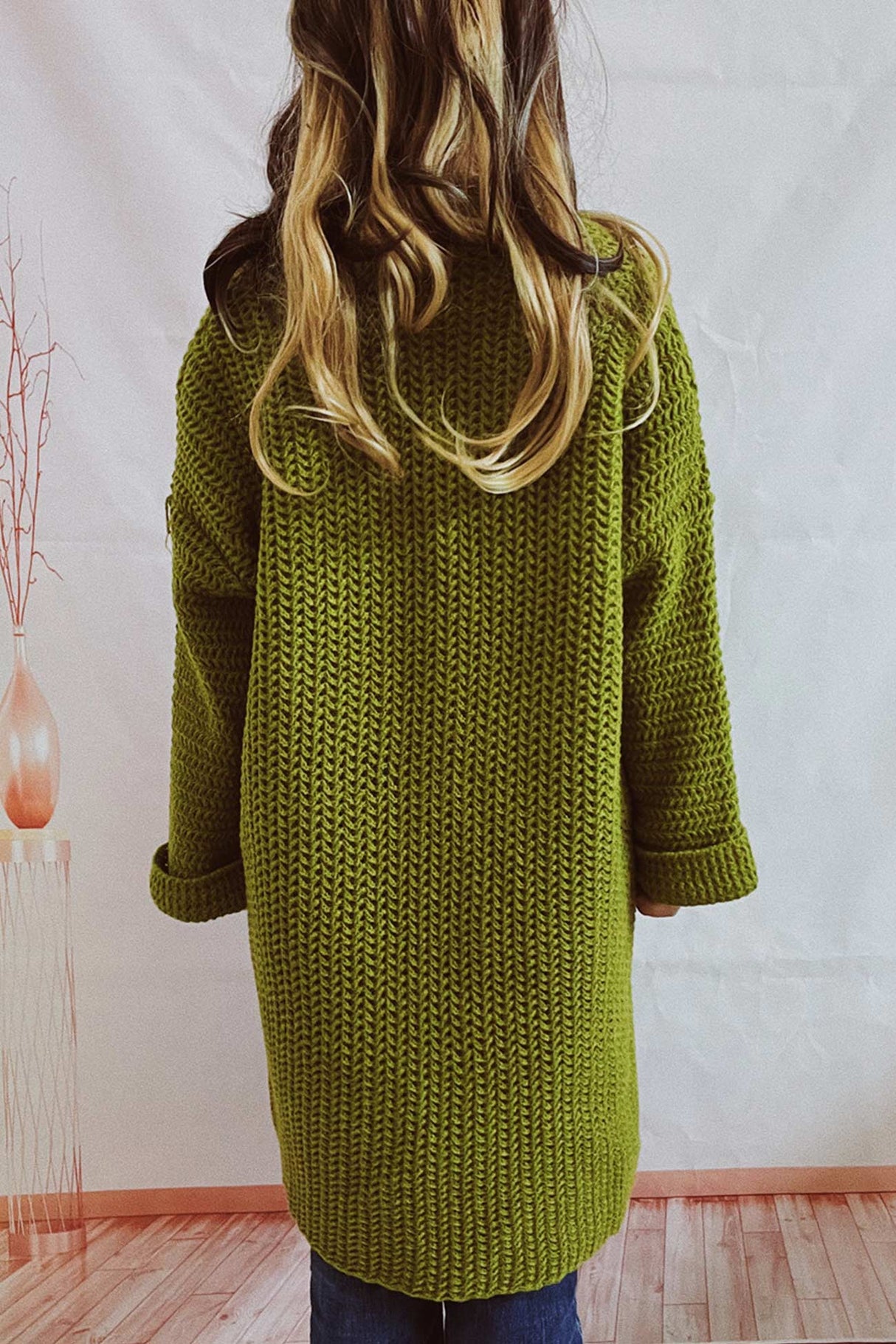 Large Pocket Open Front Cardigan